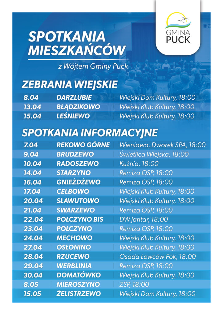 Spotkania mieszkańców z Wójtem Gminy Puck – plakat A3 – podział