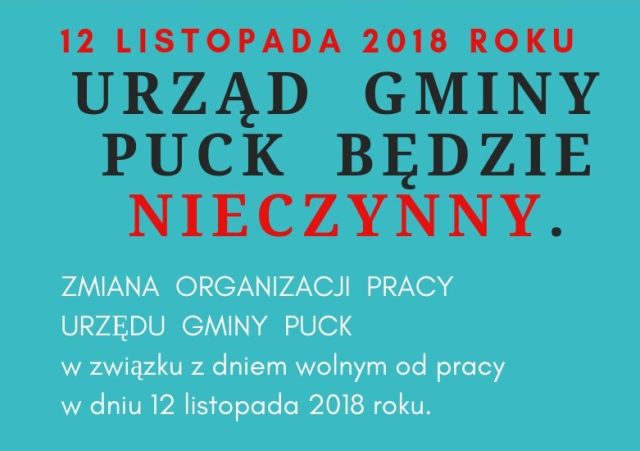 URZĄD GMINY PUCK będzie NIECZYNNY.